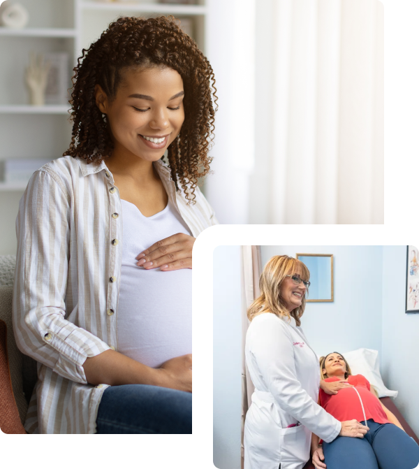 Pregnant woman and female doctor during a women’s health and maternity care consultation